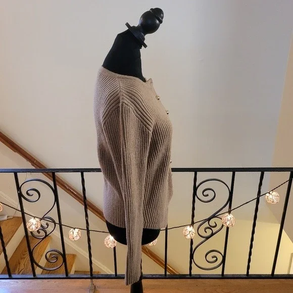 Commense Ribbed Knit Cardigan Gold Button Down Neutral Minimalist Sweater Size S - Picture 6 of 10